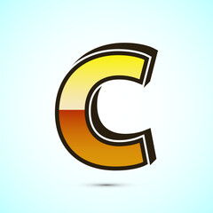 3D English letter C in gold color. Graphic alphabet symbol for corporate business identity
