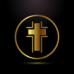 Fototapeta premium Christian cross icon design illustration, Religion sign. Holy cross logo symbol in gold color style