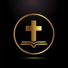 Christian cross icon design illustration, Religion sign. Holy cross logo symbol in gold color style