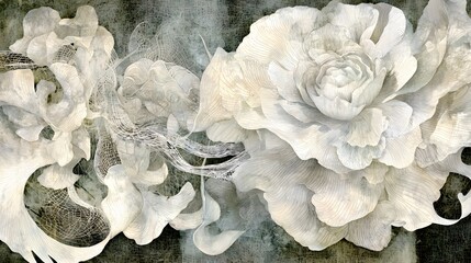 Delicate Watercolor Painting of White Flowers with Soft Petals on a Textured Background