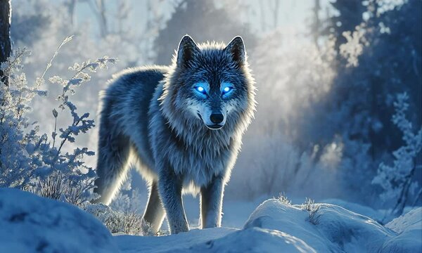Wild gray wolf portrait in a snowy winter forest