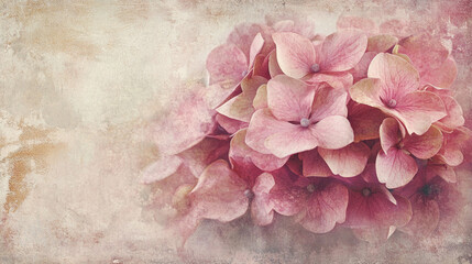 A serene arrangement of soft pink hydrangea flowers on a textured background, evoking tranquility