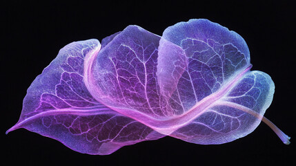 Ethereal translucent leaves with vibrant colors on a dark background, showcasing nature's beauty