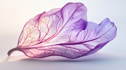 Delicate purple leaf showcasing intricate vein patterns against a soft gradient background