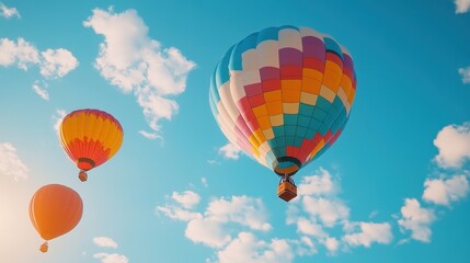 Naklejka premium Colorful Hot Air Balloons Floating Against a Bright Blue Sky