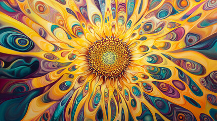 Vibrant abstract flower design with swirling colors, showcasing intricate patterns and depth