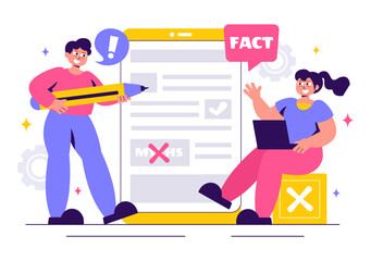 Fact or Myths Check News Vector Illustration Featuring Myths vs. Facts for Thorough Verification and Evidence Comparison in a Flat Style Background