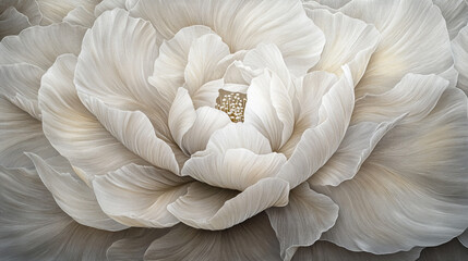 Close-up view of a delicate white flower with intricate petal details, set against a soft background