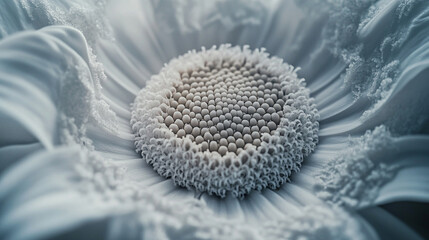 Close-up view of a delicate white flower showcasing intricate petal textures and details