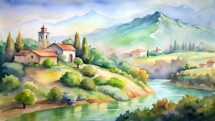 Obraz premium Watercolor European Landscape.