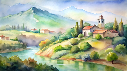 Obraz premium Watercolor European Landscape.