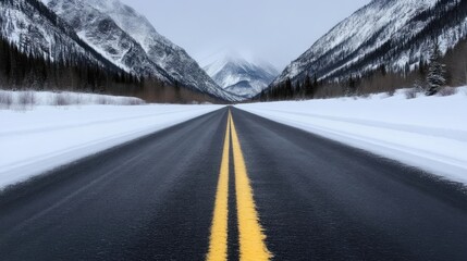 Naklejka premium Snowy mountain road (1)