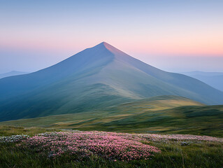 Fototapeta premium Majestic mountain sunrise with wildflowers.