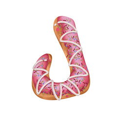 Sweet Pink Birthday Cake and Donut Number &ndash; Cute Alphabet Decoration for Anniversary and Celebration Letter J