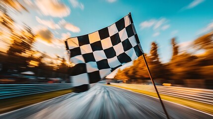 Victory lane celebration, The checkered flag waves at the end of the race