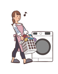 洗濯をする主婦のイラスト
