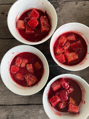 Fermented bean curd in white ceramic bowl