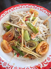 thai food, spicy salad with papaya