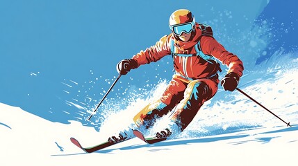 Skier carving down a snowy mountain slope