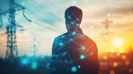 Double Exposure of Energy Engineer Overlooking Futuristic Smart Grid Network with Dynamic Power Distribution Graphs