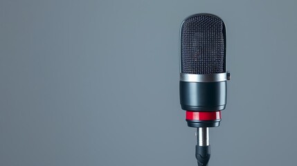 A classic vintage microphone isolated against a gray background, showcasing its sleek and timeless design.