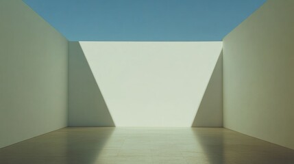 Empty minimalist interior space bathed in sunlight