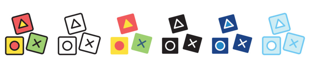 Blocks multi style, mini illustration icon set. outline, flat, glyph, line color, UI, UX, app and web, digital or print. vector EPS 10 related to education, kindergarten, kids and baby.