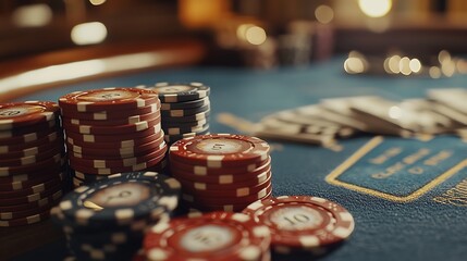 Casino Night: Poker Chips and Cards on a Felt Table
