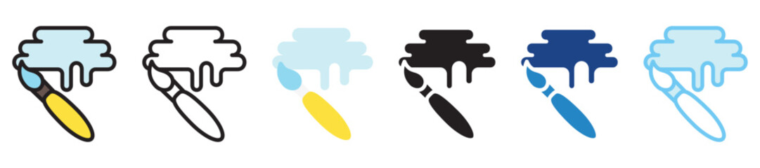 Paintbrush multi style, mini illustration icon set. outline, flat, glyph, line color, UI, UX, app and web, digital or print. vector EPS 10 related to education, kindergarten, kids and baby.