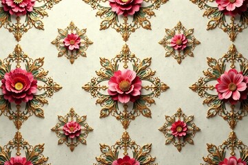 Intricate floral damask pattern in muted tones, antique, vintage, floral