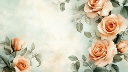 Elegant arrangement of soft peach roses on a gentle pastel background, creating a serene floral atmosphere