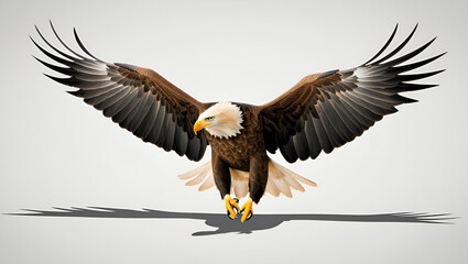Fototapeta premium A majestic eagle captured in the moment of landing wings spread wide isolated on a clean white background.