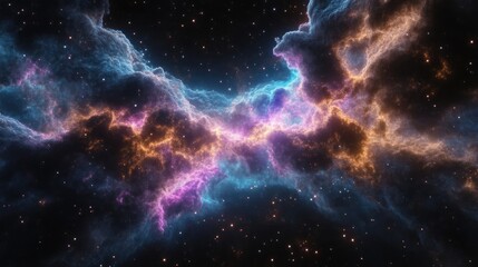 Obraz premium Cosmic nebulae swirling in vibrant hues across the vastness of space. Intricate patterns of glowing gas clouds