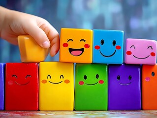 Child building happy blocks.