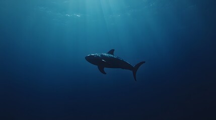 Obraz premium Sleek megalodon glides through deep ocean, embodying power and grace in its streamlined form