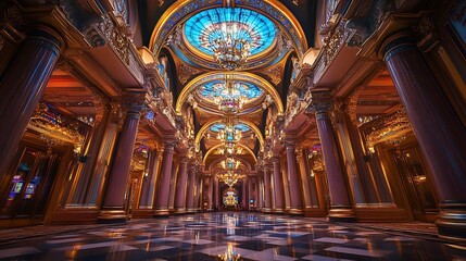 Obraz premium Opulent Grandeur: A Luxurious Hallway bathed in Golden Light