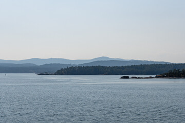 Panorama of the Strait of Georgia on a overcast cloudy summer day