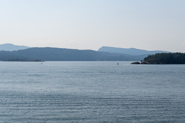Panorama of the Strait of Georgia on a overcast cloudy summer day