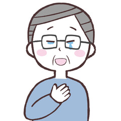 ほっとして涙するメガネシニア男性イラスト