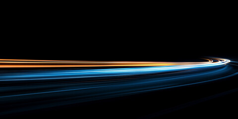 blue orange gradient speed light motion blur effect on black background,blank speed lines for design banner poster wallpaper with copy space