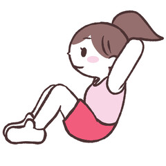 腹筋する横向き女性イラスト