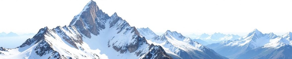 Fototapeta premium Snowy mountain peak isolated on white background, mountain, alpine