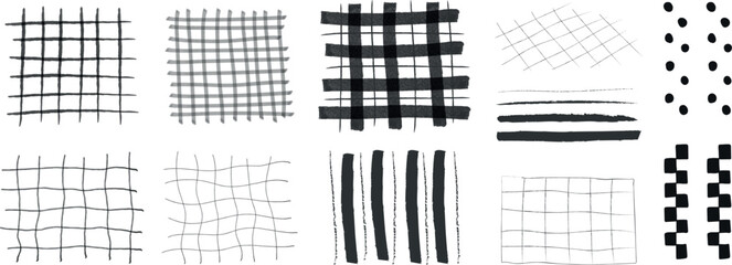 手描きのチェック模様デザインあしらい素材、グラフチェック、タータンチェック