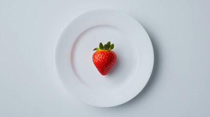 Fresh Red Strawberry on White Plate Isolated Minimalist Aesthetic Photography