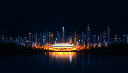 Night Stadium Cityscape Reflection.
