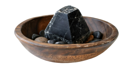 Shilajit powerful energy Madison black stone old traditional Madison bowl  isolated transparent background,shiny, storage, canister
