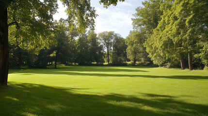 Obraz premium Expansive Landscape with Vibrant Green Grass, Surrounded by Wide Open Space, Perfect for Easy Text Addition