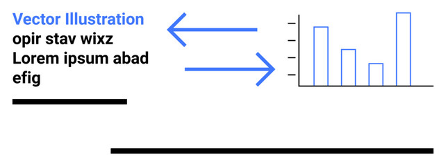 Bar chart with vertical columns, arrows indicating flow of data, and aligned text for context. Ideal for communication, analysis, planning, strategy, workflow, education simple landing page