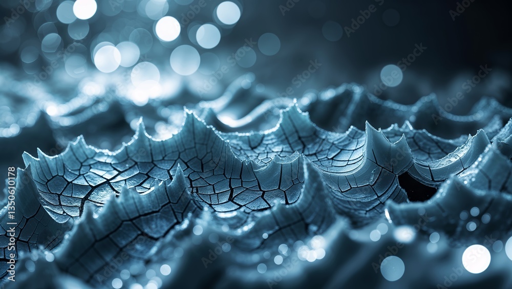 Poster detailed close-up of textured surface highlighting intricate patterns and shimmering reflections in 