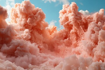 Peach-Colored Foam Explosion Against Blue Sky
